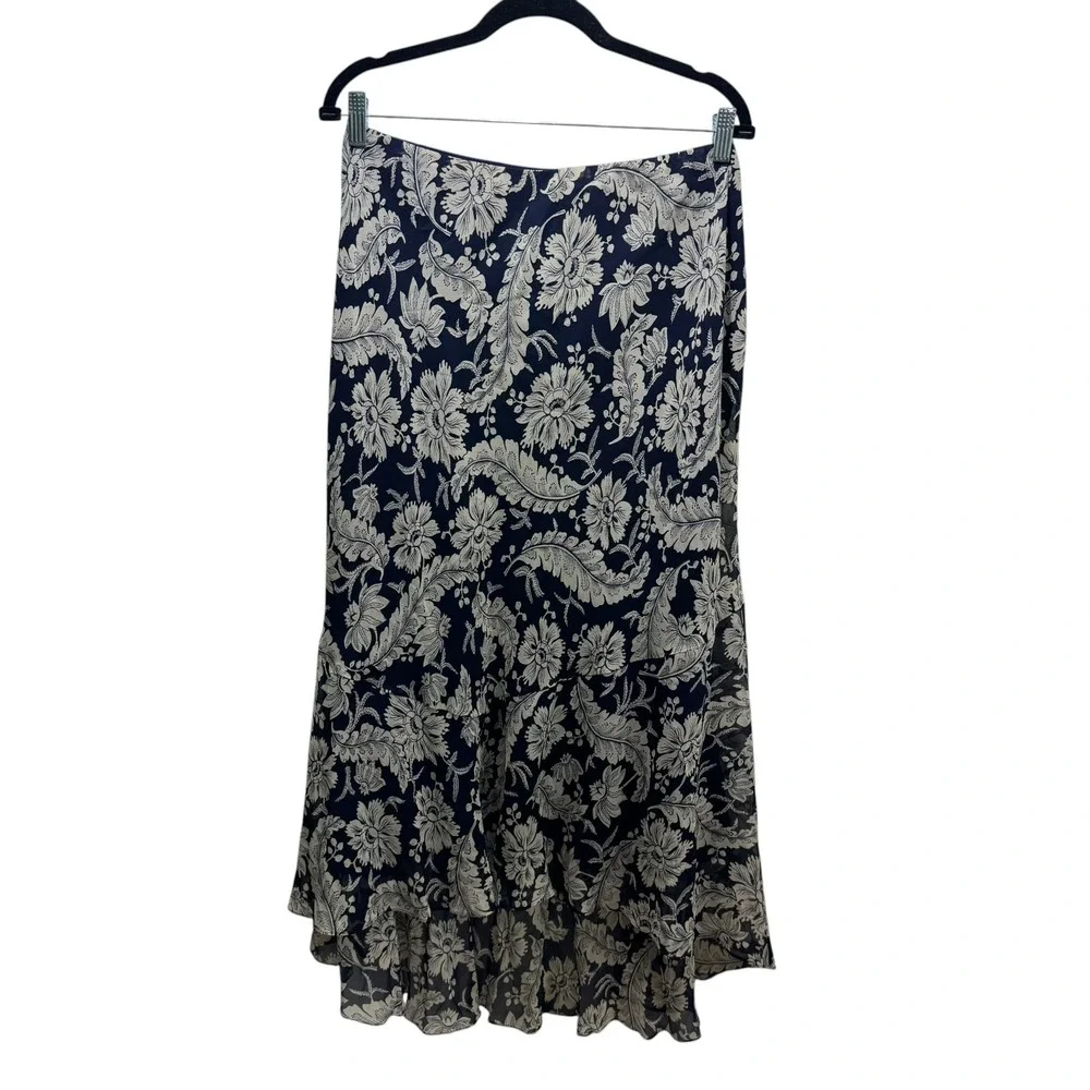 Lauren Ralph 100% Silk Floral Georgette Maxi Skirt Size 22W Cottagecore High Low
